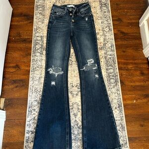KanCan Dark Blue Distressed Flare Jeans